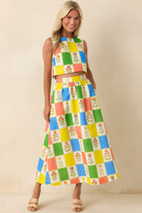 Prosperina Maddie Multi Floral Patchwork Linen Blend Maxi Skirt