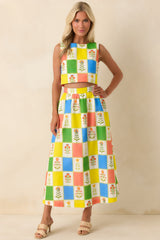 Prosperina Maddie Multi Floral Patchwork Linen Blend Maxi Skirt