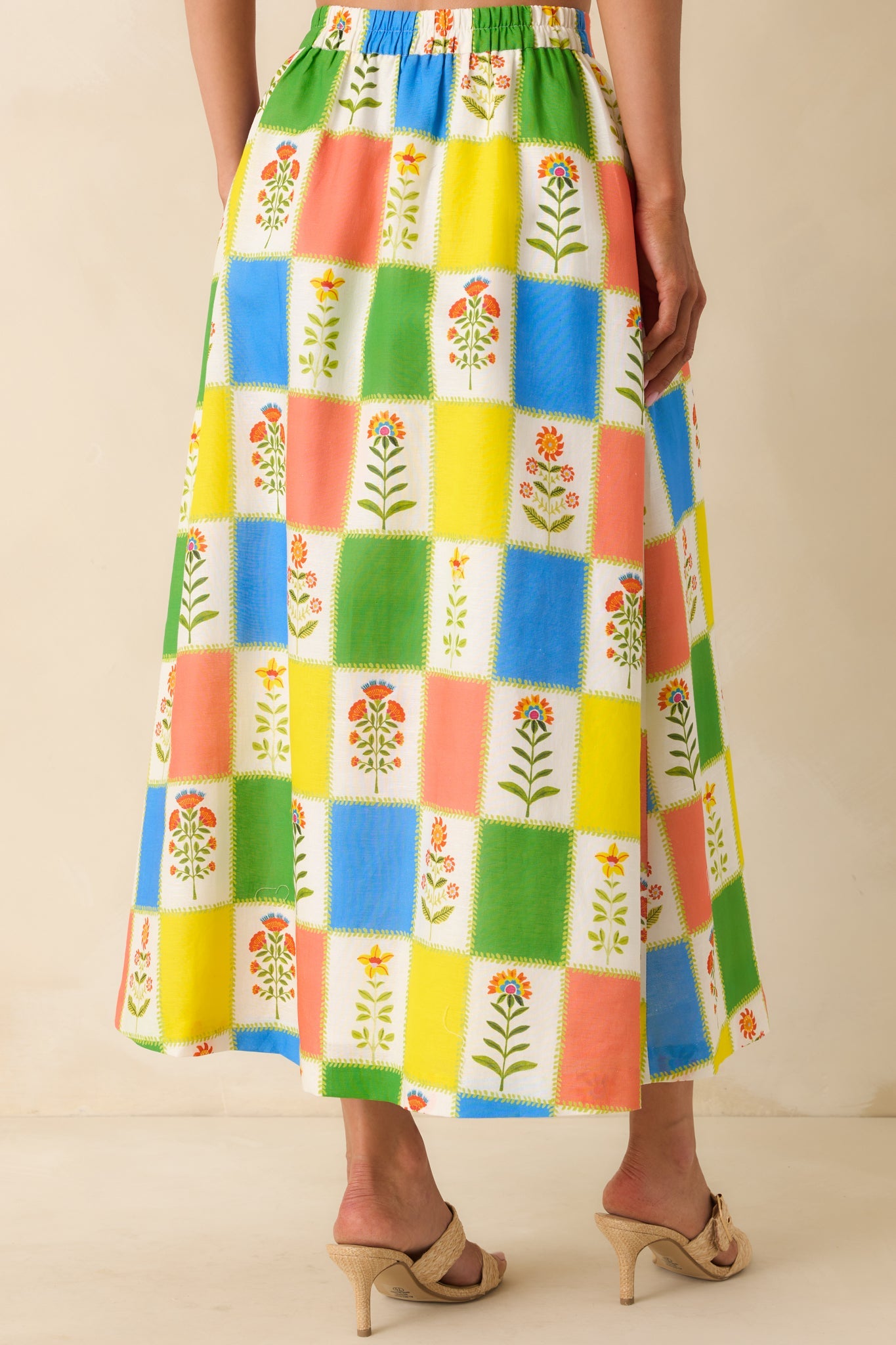 Prosperina Maddie Multi Floral Patchwork Linen Blend Maxi Skirt