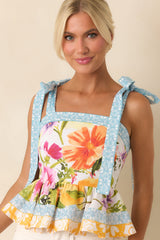 Prosperina Harley Multi Linen Blend Floral Print Peplum Top