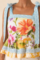 Prosperina Harley Multi Linen Blend Floral Print Peplum Top
