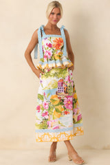 Prosperina Harley Multi Linen Blend Floral Print Peplum Top