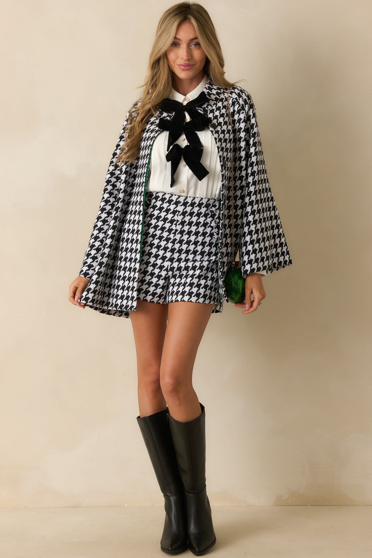Prosperina Deveraux Black & White Houndstooth Car Coat