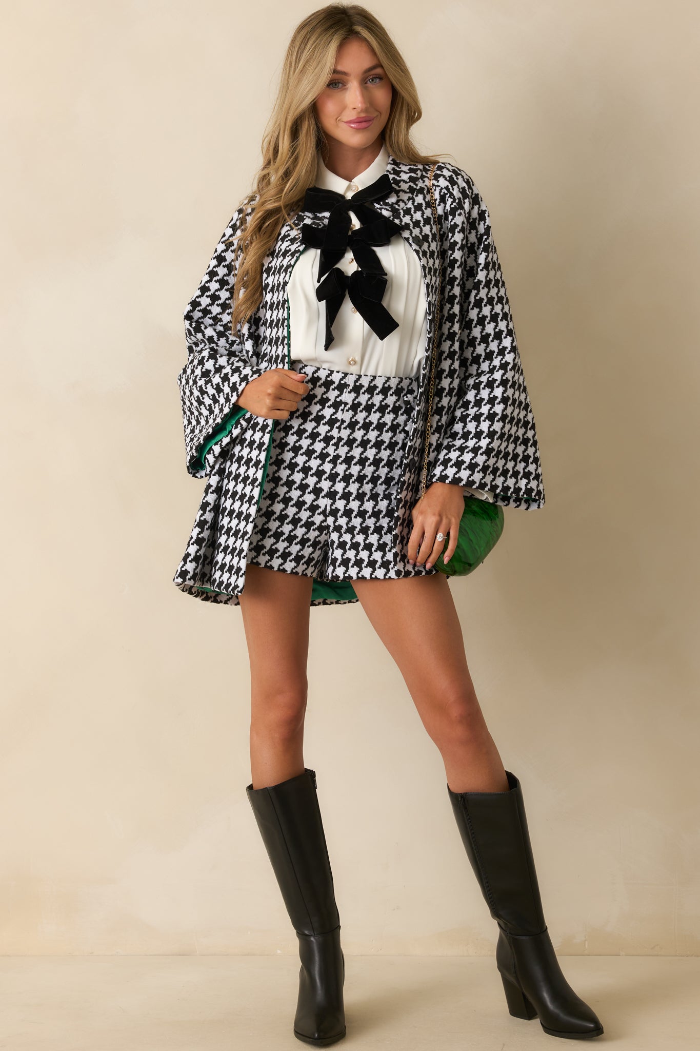 Prosperina Deveraux Black & White Houndstooth Car Coat