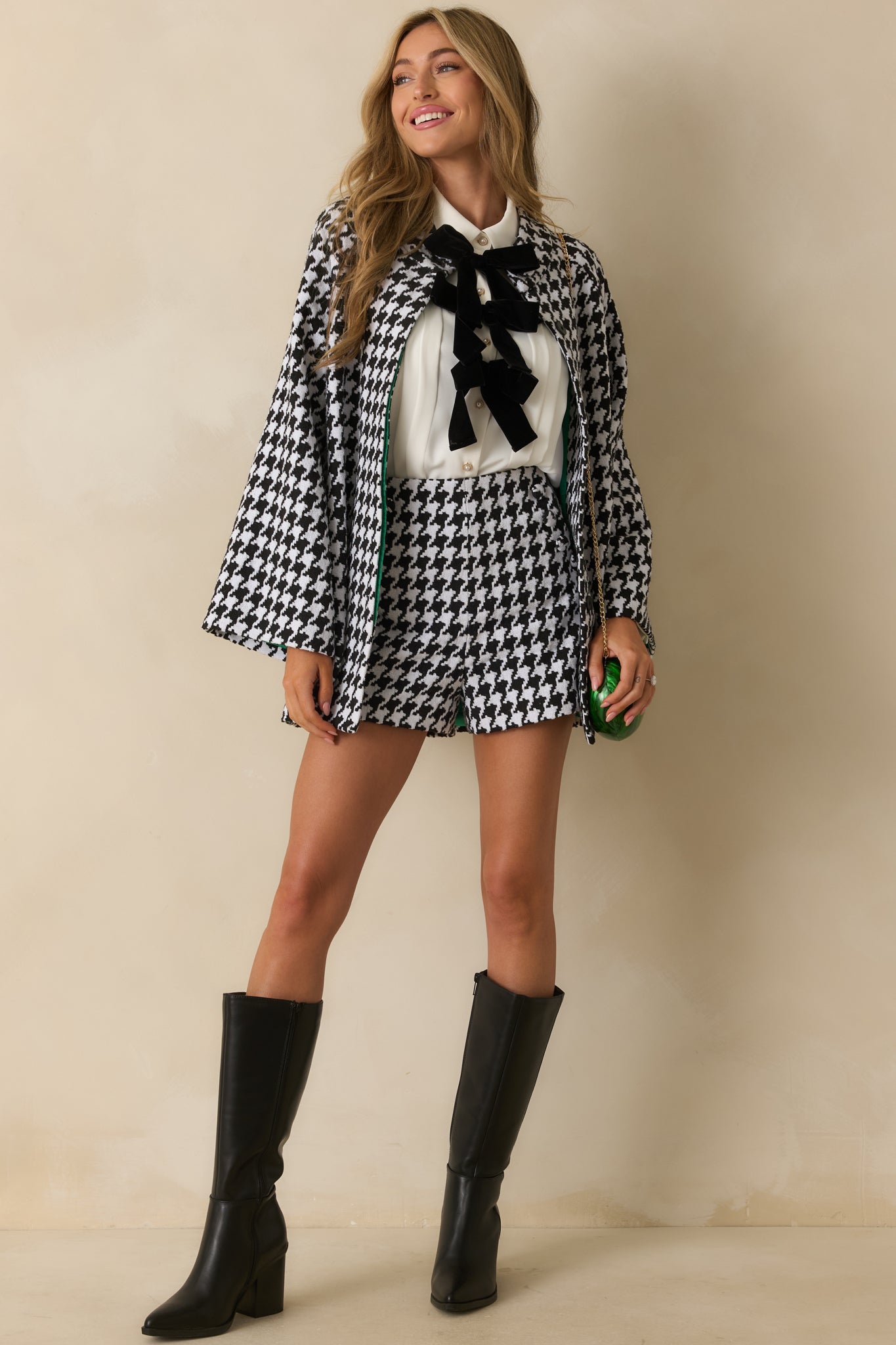 Prosperina Deveraux Black & White Houndstooth Car Coat