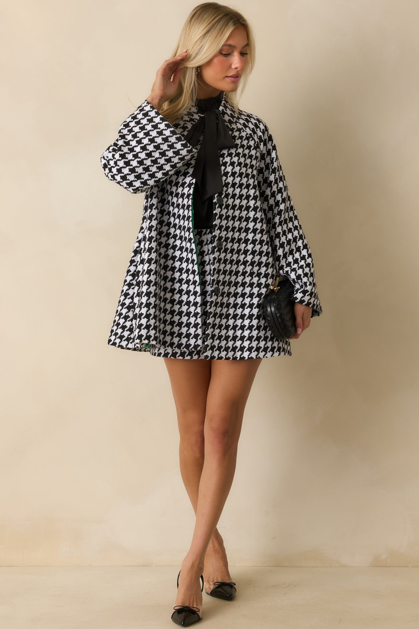 Prosperina Deveraux Black & White Houndstooth Car Coat