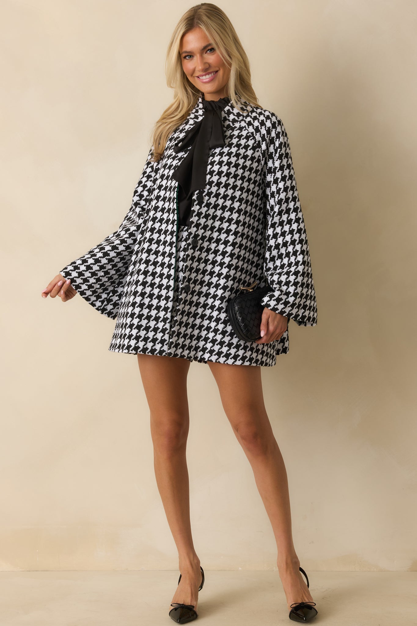 Prosperina Deveraux Black & White Houndstooth Car Coat
