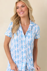 Chinoiserie Charm Blue & White Short Sleeve Pajama Top