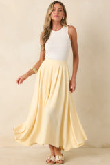 Ebb and Flow Light Yellow Curved Hem Maxi Skirt