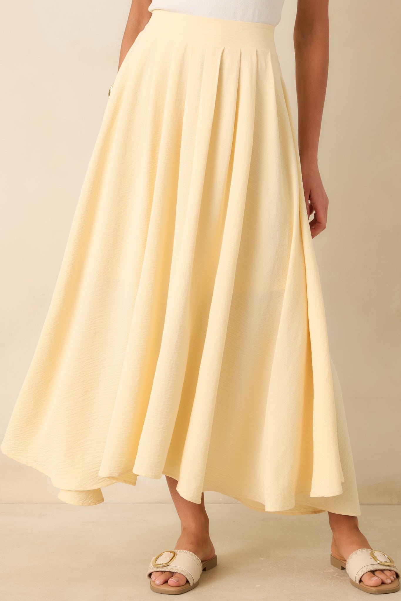 Ebb and Flow Light Yellow Curved Hem Maxi Skirt