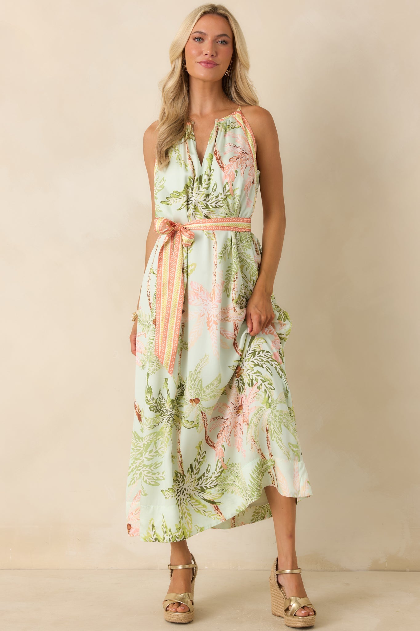 Cabana Morning Seafoam Green Palm Print Maxi Dress