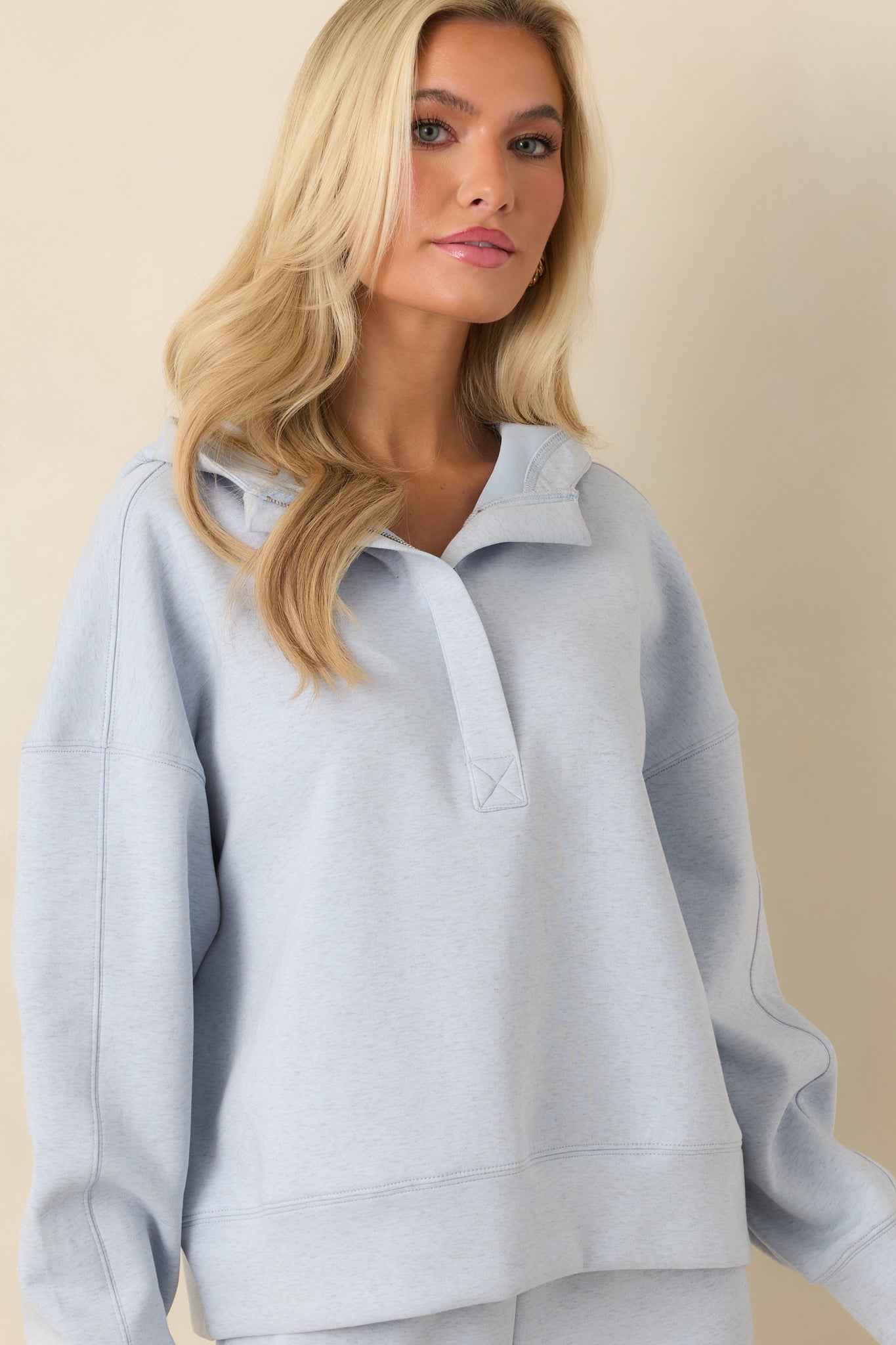 Track Record Light Heather Blue Partial Zip Hoodie Sweatshirt
