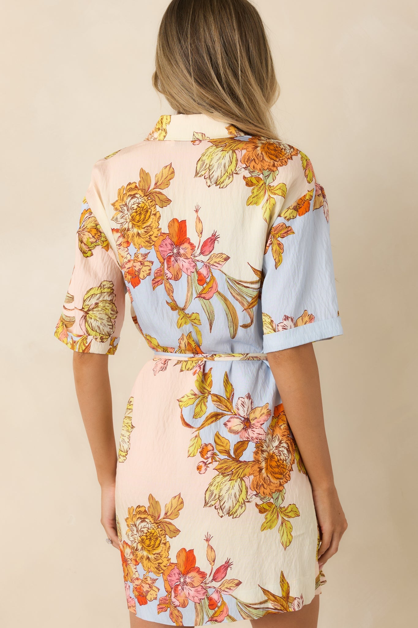 MINKPINK Fiore Multi Pastel Floral Mini Shirt Dress