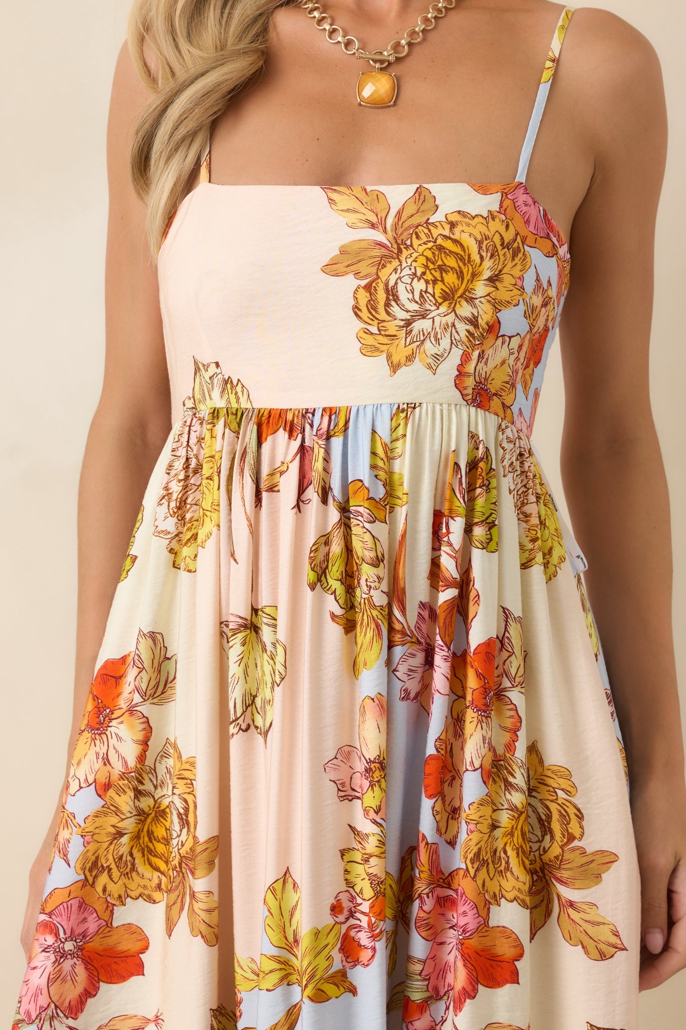 MINKPINK Fiore Multi Pastel Floral Tie Back Maxi Dress