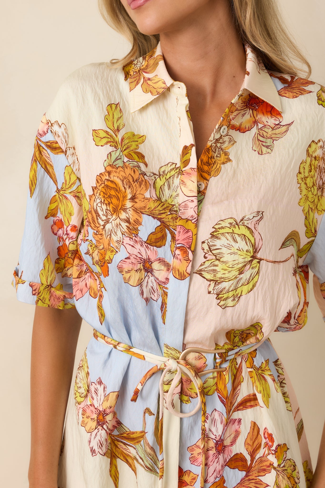 MINKPINK Fiore Multi Pastel Floral Mini Shirt Dress