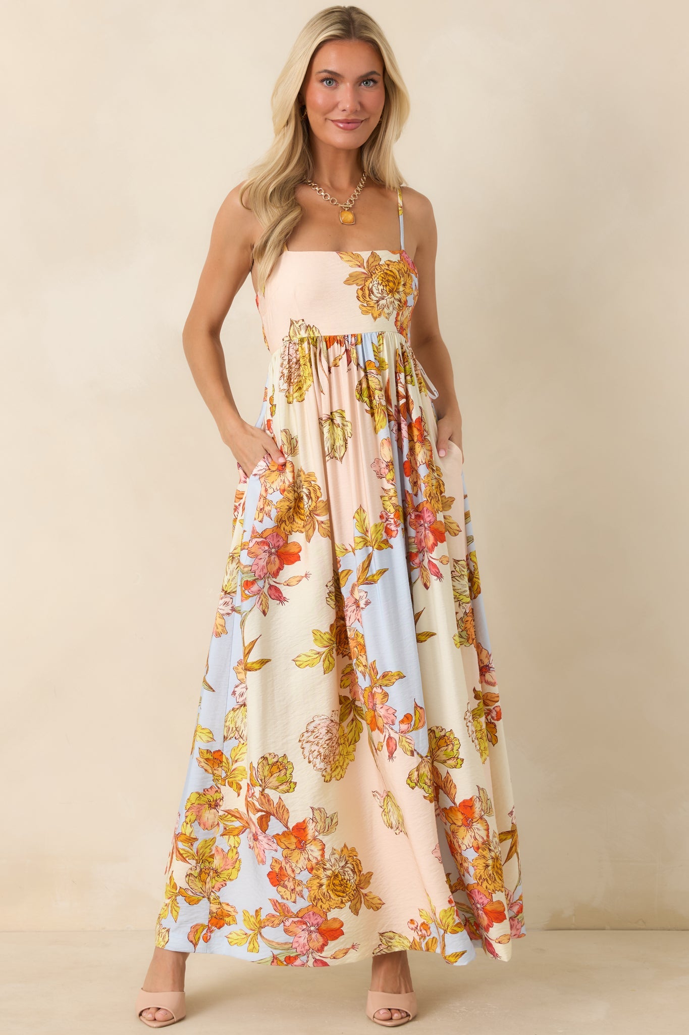 MINKPINK Fiore Multi Pastel Floral Tie Back Maxi Dress
