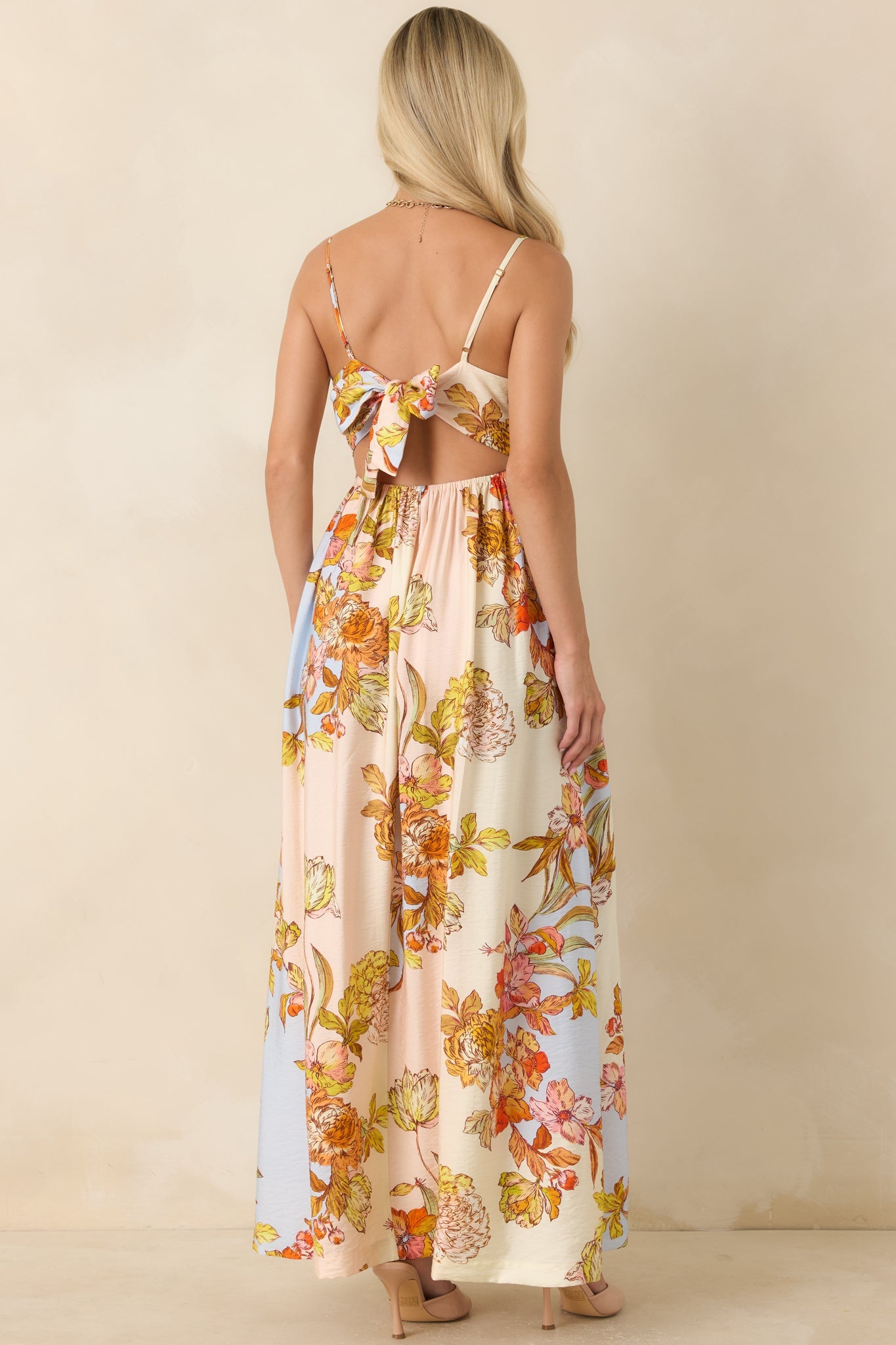 MINKPINK Fiore Multi Pastel Floral Tie Back Maxi Dress