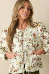 Just How It Is Ivory Multi Floral Print Quilted Cotton Jacket