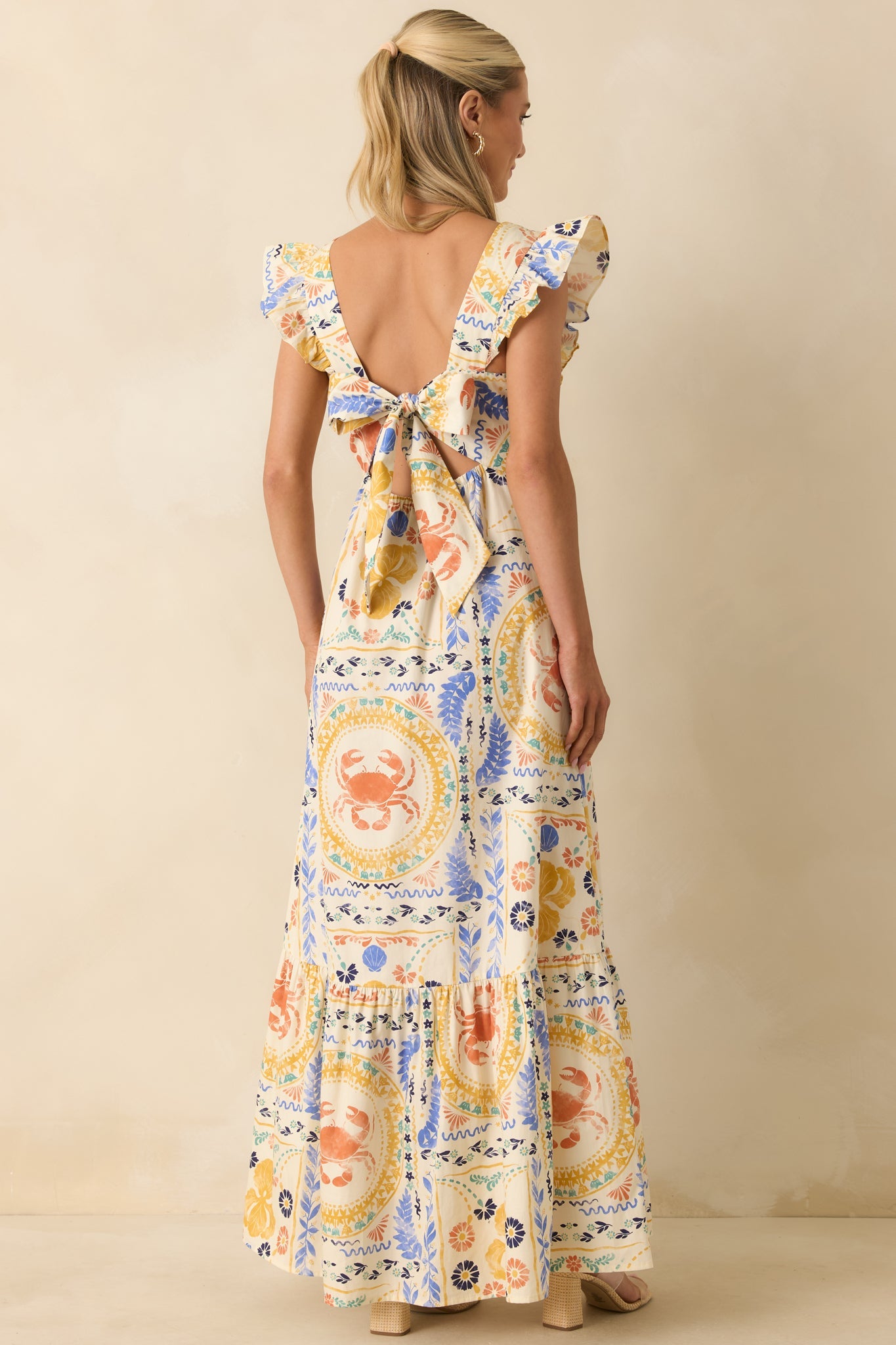 Prosperina Marjorie Multi Coastal Print V-Neck Maxi Dress