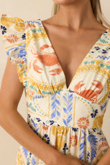 Prosperina Marjorie Multi Coastal Print V-Neck Maxi Dress