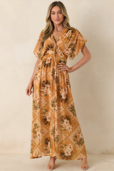 Booked the Trip Peach Multi Tropical Print Maxi Dress