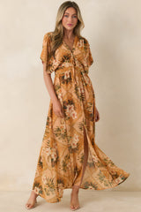 Booked the Trip Peach Multi Tropical Print Maxi Dress