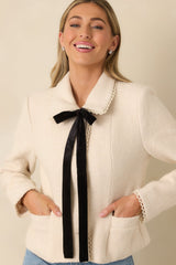Held Together Natural Wool Blend Pearl Button & Velvet Tie Jacket