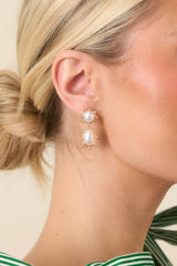 Always Elegant Textured Gold Frame Pearl Drop Earrings