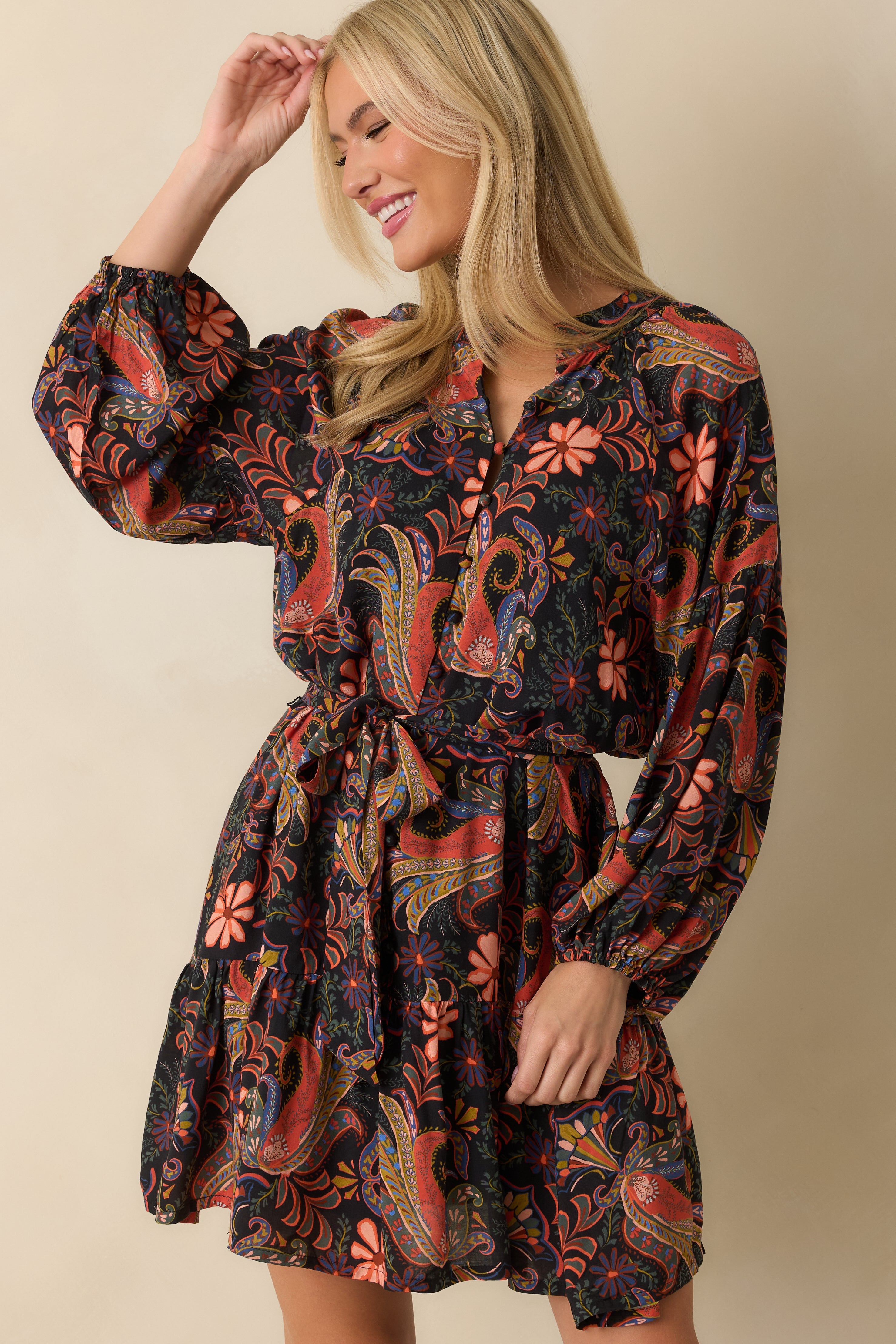 The Way It Flows Orange Multi Floral Paisley Mini Dress