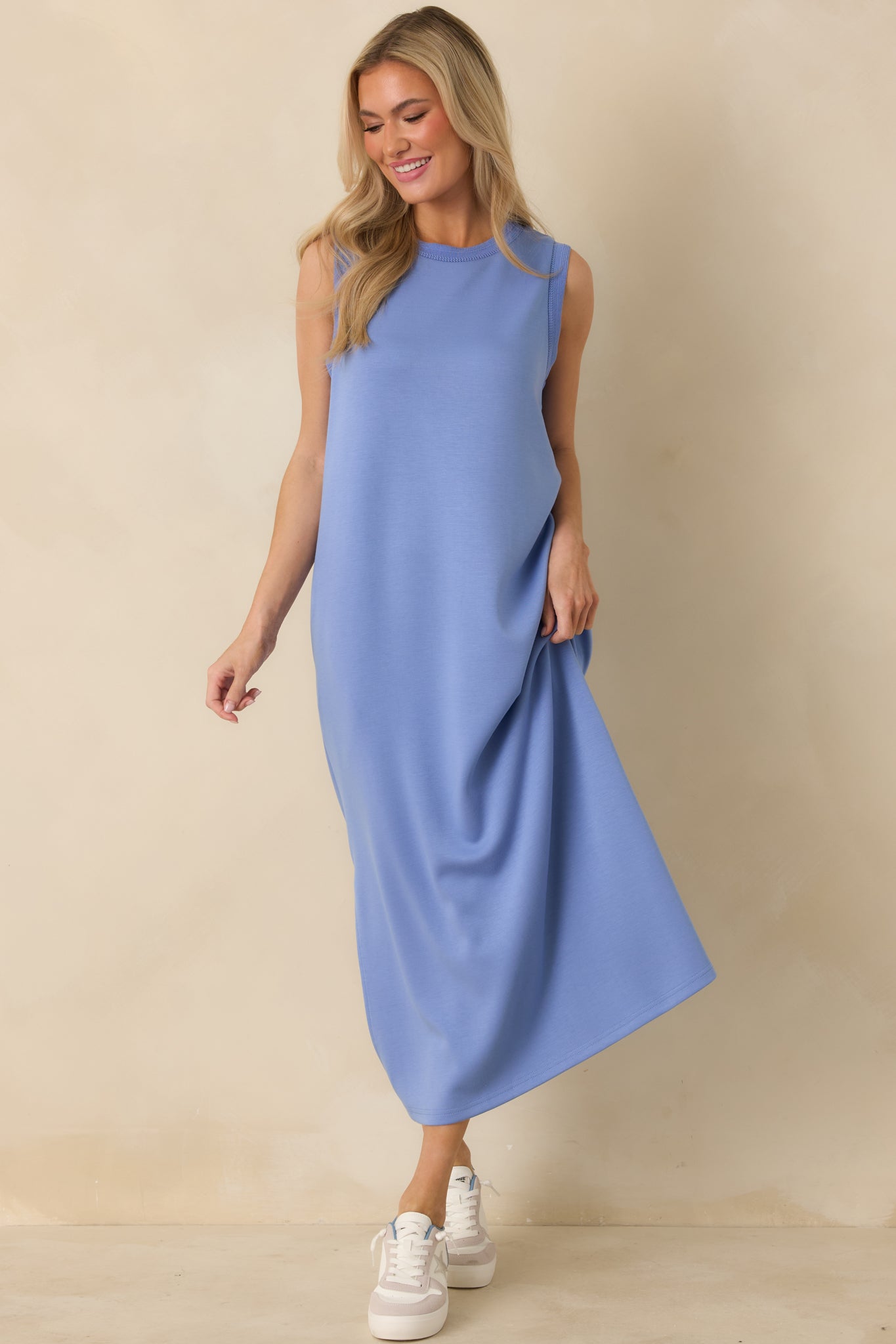 Made to Move Periwinkle Blue Jersey Knit Sleeveless Maxi Dress