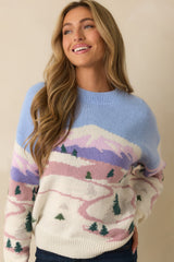 Frosted Peaks Periwinkle & Ivory Mountainscape Knit Sweater