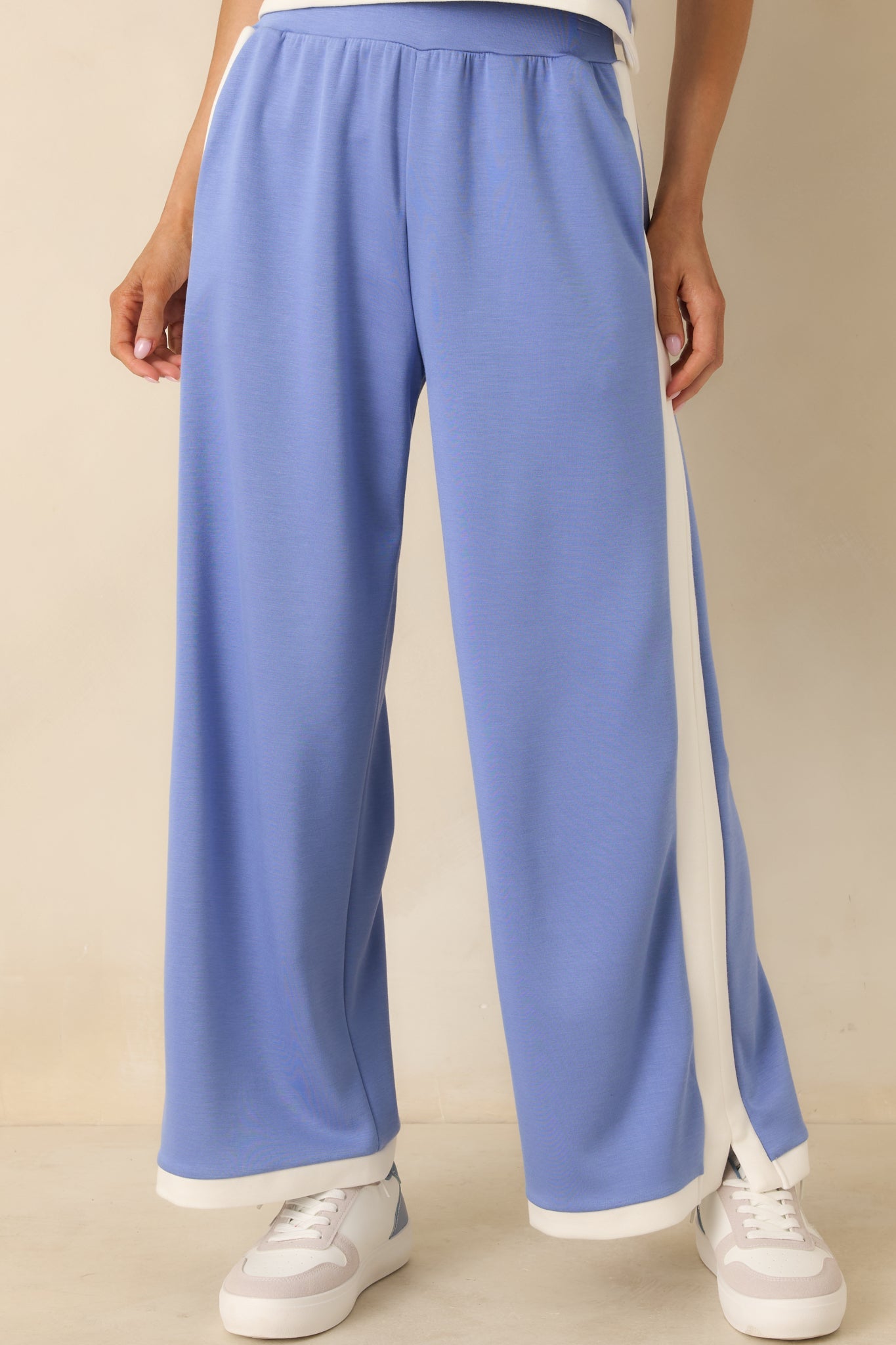 In Good Form Periwinkle Stretch Knit Contrast Trim Pants