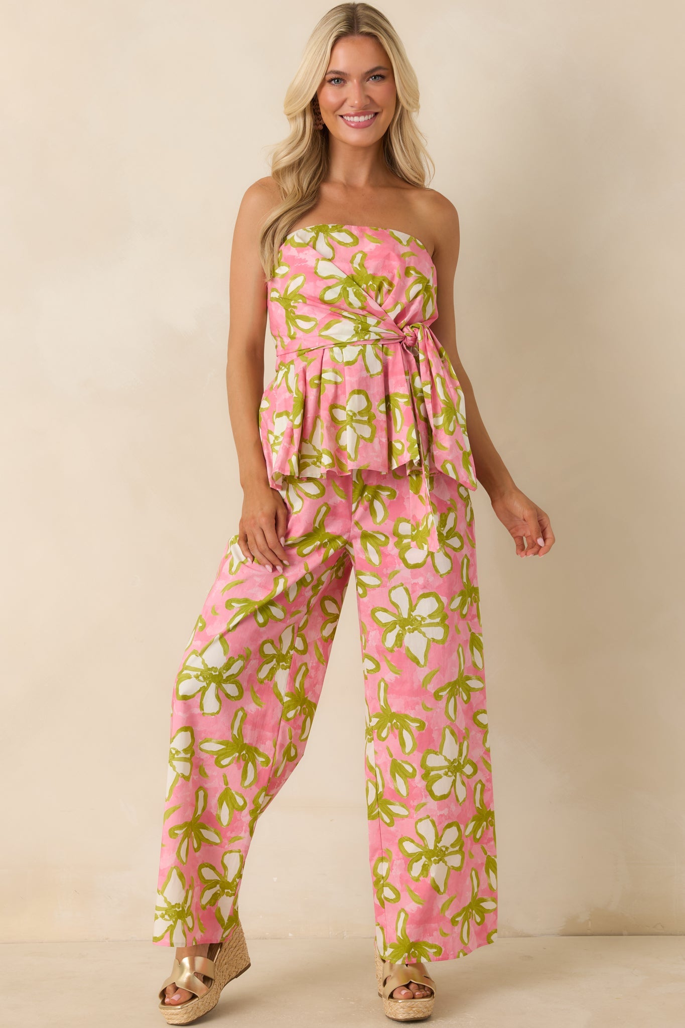 Flower Power Move Pink Floral Cotton Peplum Top