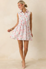Poetry in Bloom Pink & Lavender Embroidered Eyelet Tie Waist Mini Dress