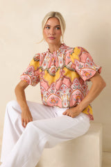 Love You Back Pink & Marigold Scarf Print Cotton Top