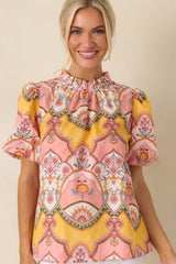 Love You Back Pink & Marigold Scarf Print Cotton Top