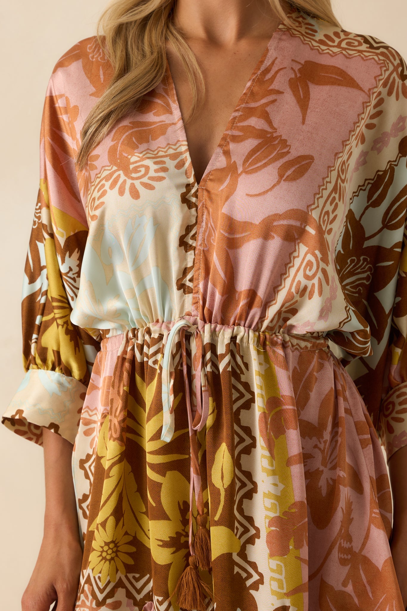 I'll Lead The Way Pink Coral Patchwork Print Mini Dress