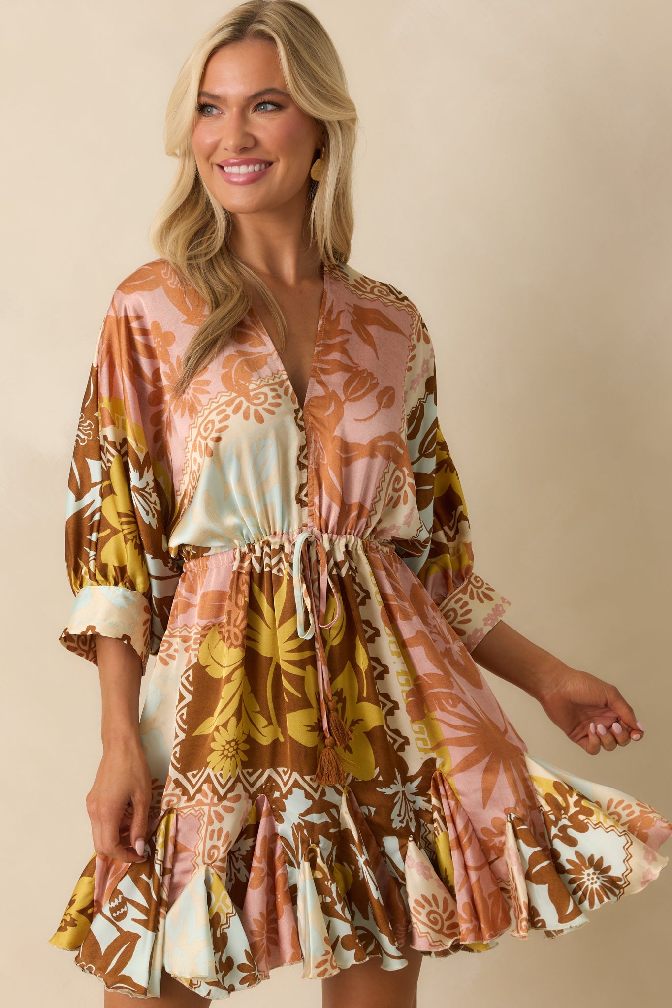 I'll Lead The Way Pink Coral Patchwork Print Mini Dress