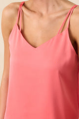 No Worries Here Pink Coral Satin V-Neck Tank Top
