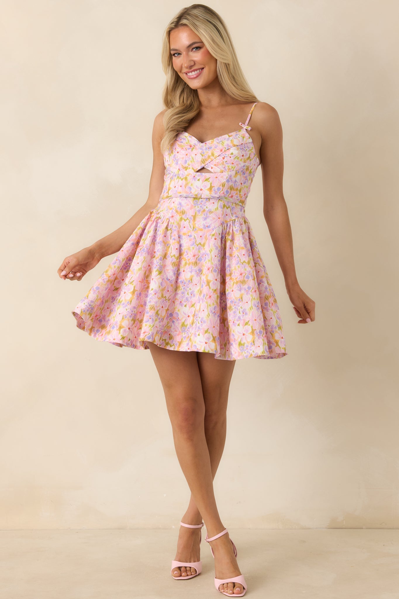ASTR The Label Isha Pink Multi Floral Cotton Mini Dress