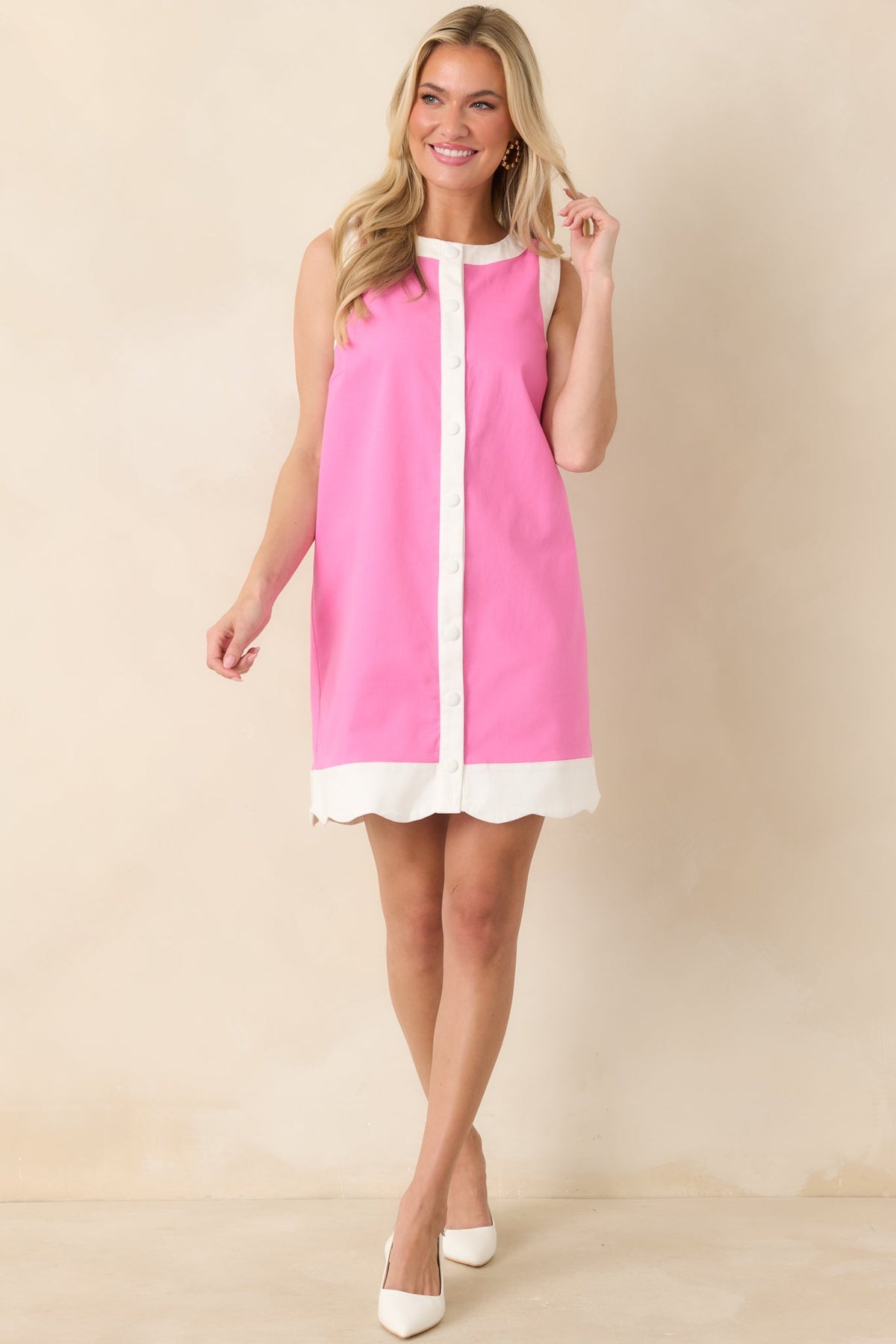 Just Had To Pink Cotton Contrast Trim Sleeveless Mini Dress