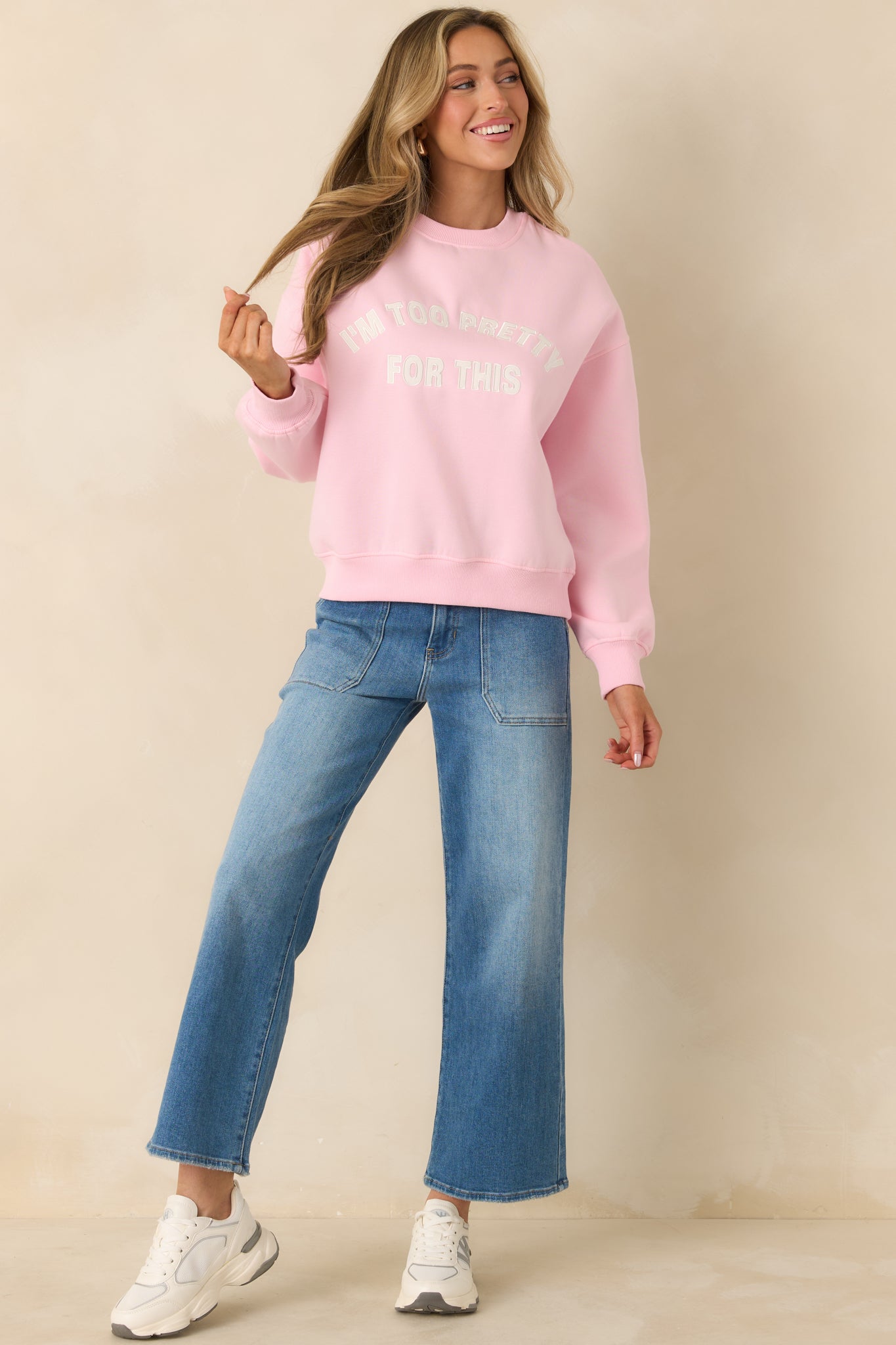 Too Pretty For This Pink Crewneck Sweatshirt