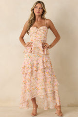 ASTR The Label Coline Pink Multi Floral Ruffle Maxi Dress