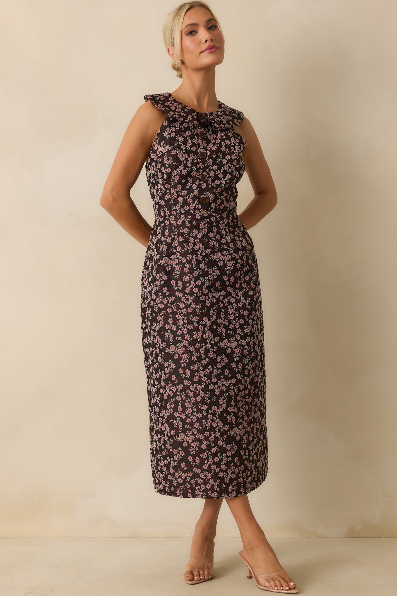 Marked In Time Pink Floral Jacquard Structured Midi Dress