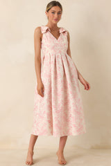 Tie It Up Pretty Pink Floral Bow Strap Midi Dress