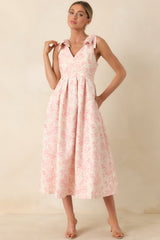 Tie It Up Pretty Pink Floral Bow Strap Midi Dress
