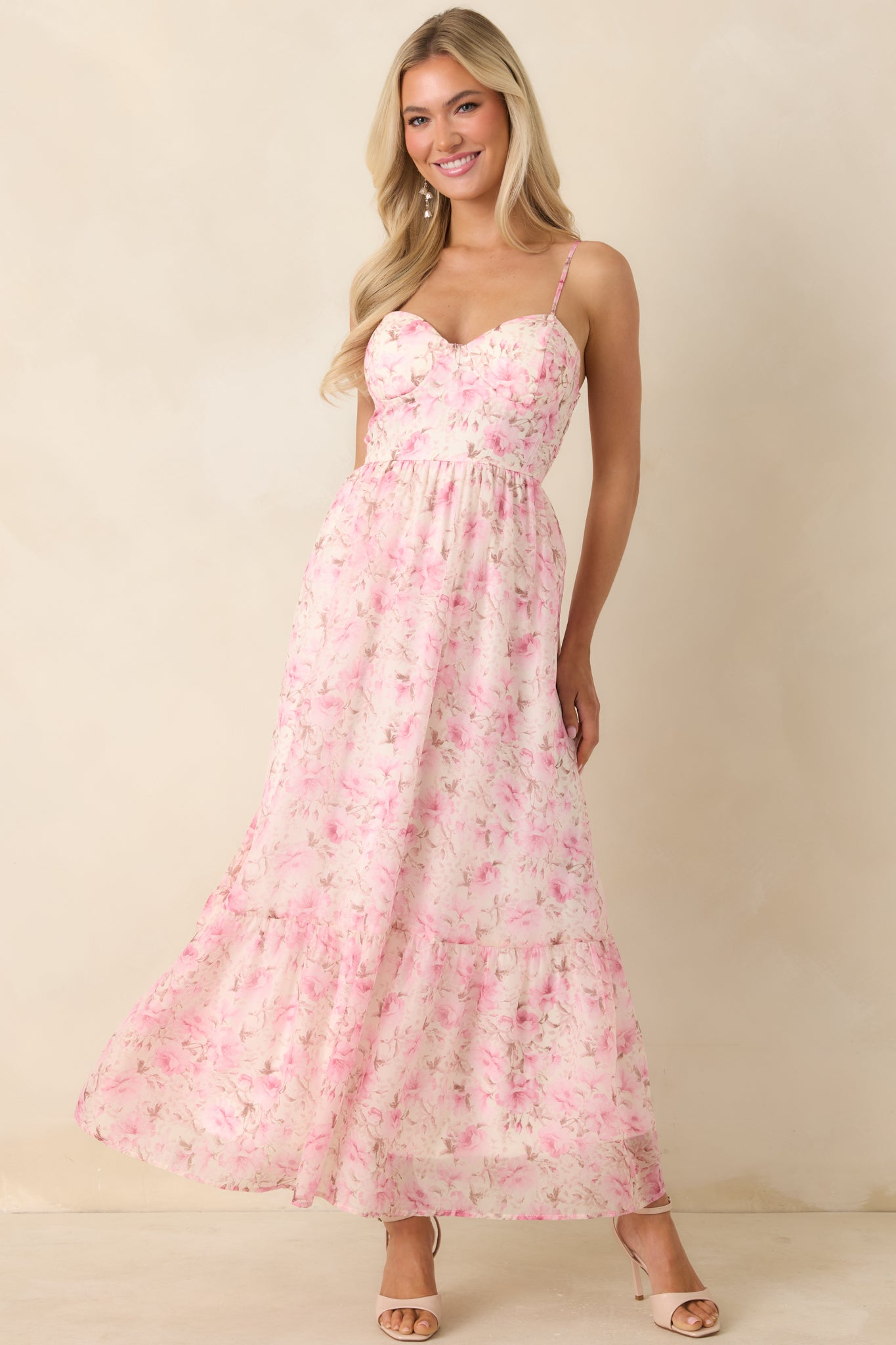 Love Me Softly Pink Floral Bustier Maxi Dress