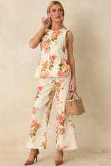 Grace in Motion Pink Floral Print Cotton Wide Leg Pants