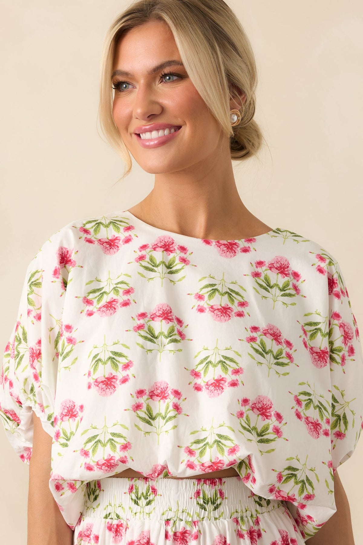 Ordinary Is Overrated Pink Floral Cotton Bubble Hem Crop Top