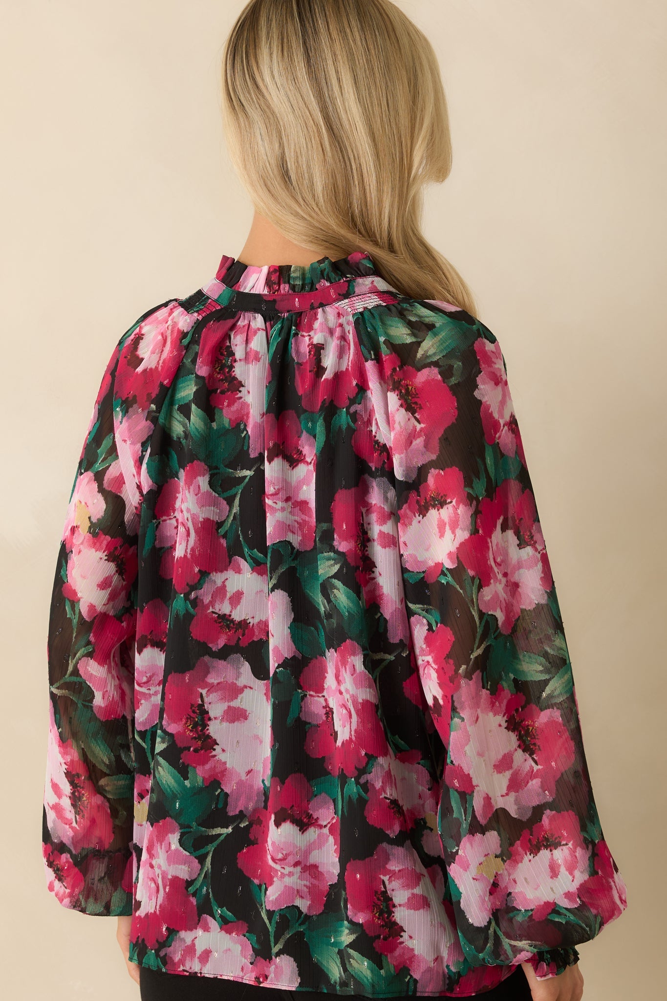 Take It All In Pink Multi Floral Print Chiffon Peasant Top
